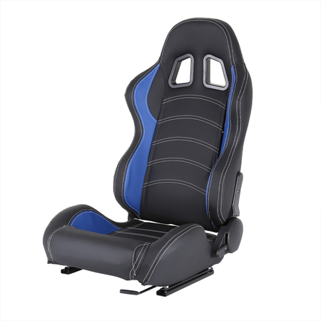 SPEC-D TUNING Racing Seat - Black With Blue Pvc With White Stitching  - Left Side RS-2254L